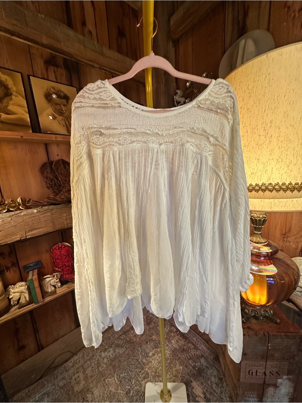 Free People Ivory Lace-Trim Peasant Blouse